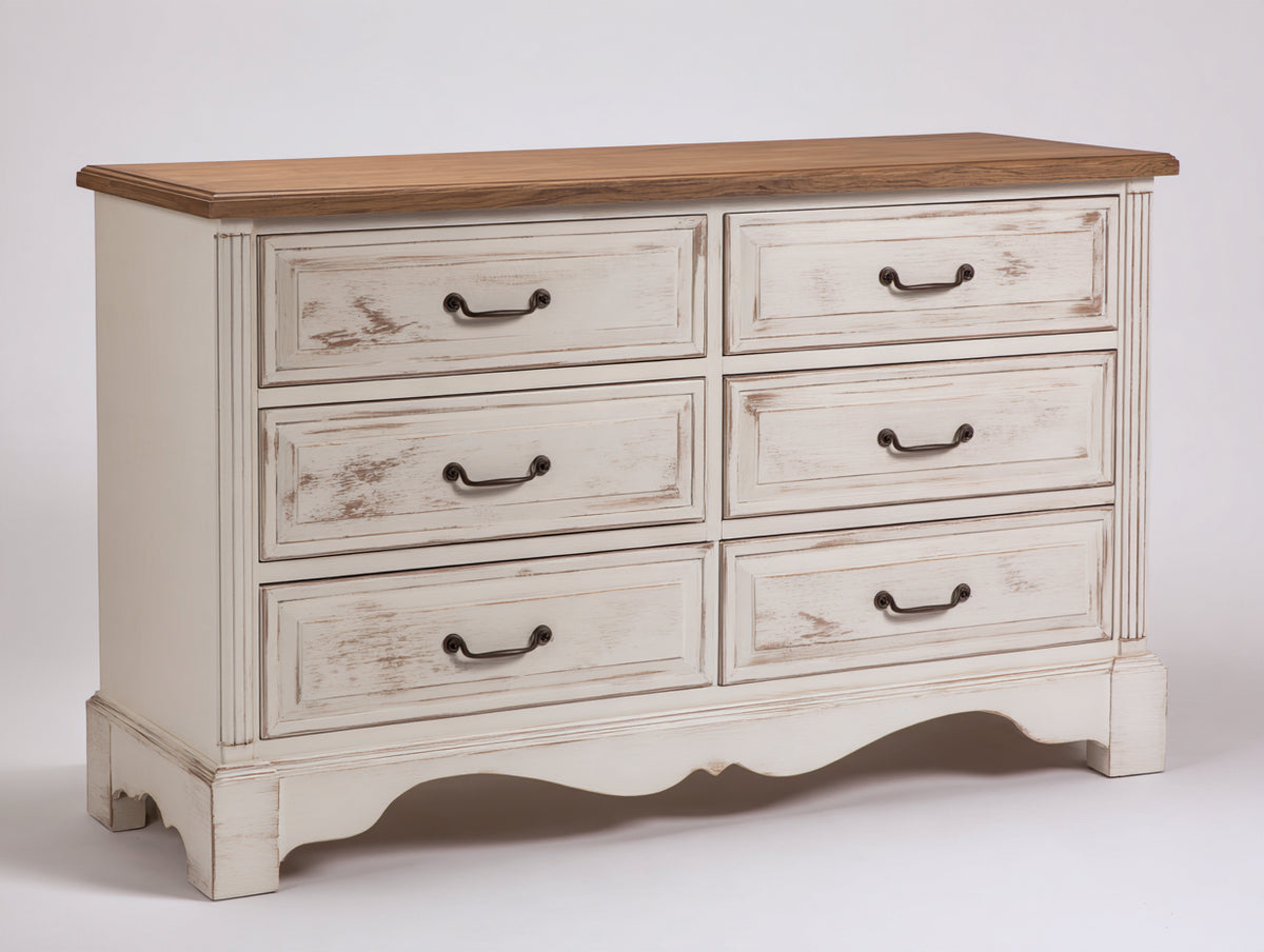 Cassettiera-Legno-160x45x84 cm-Bianco-legno noce-Stile shabby chic