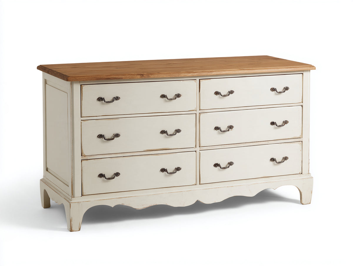 Cassettiera-Legno-150x45x82 cm-Bianco-legno naturale-Stile rustico