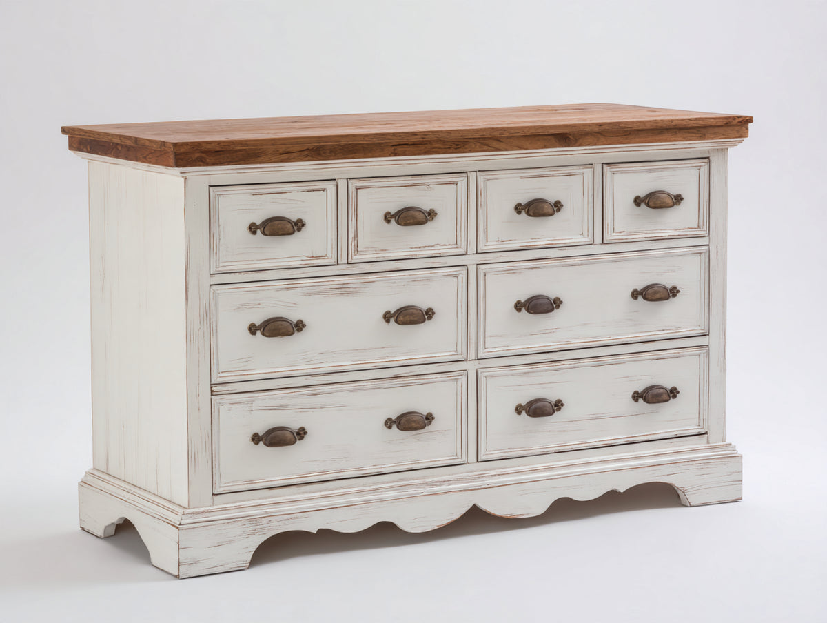 Cassettiera-Legno-155x44x86 cm-Bianco-legno naturale-Stile provenzale