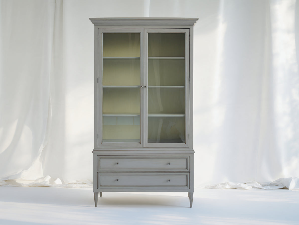 Vetrina-Legno-Vetro-100x40x190 cm-Grigio-Stile classico