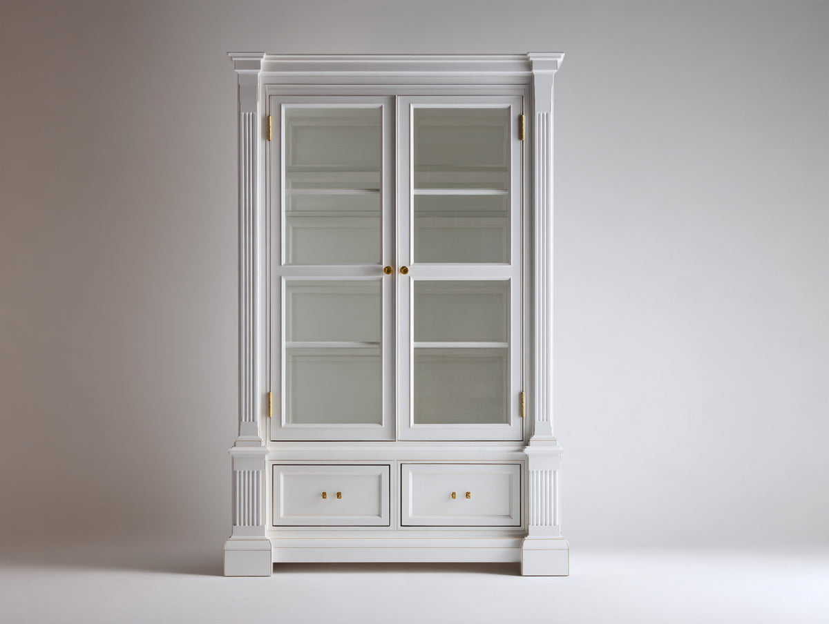 Vetrina-Legno-Vetro-105x43x195 cm-Bianco-Stile neoclassico
