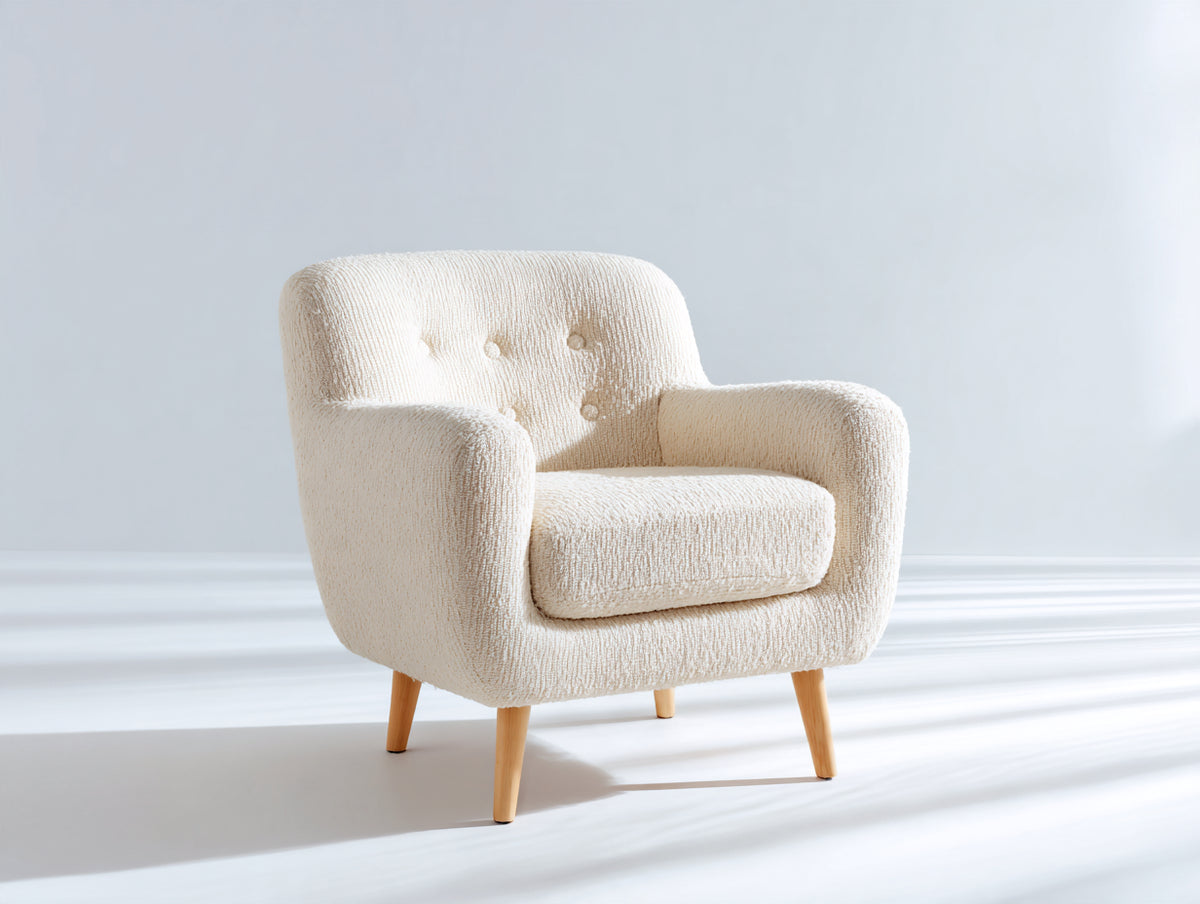 Poltrona - tessuto bouclé - 78x76x82 cm - bianco crema - stile moderno retrò