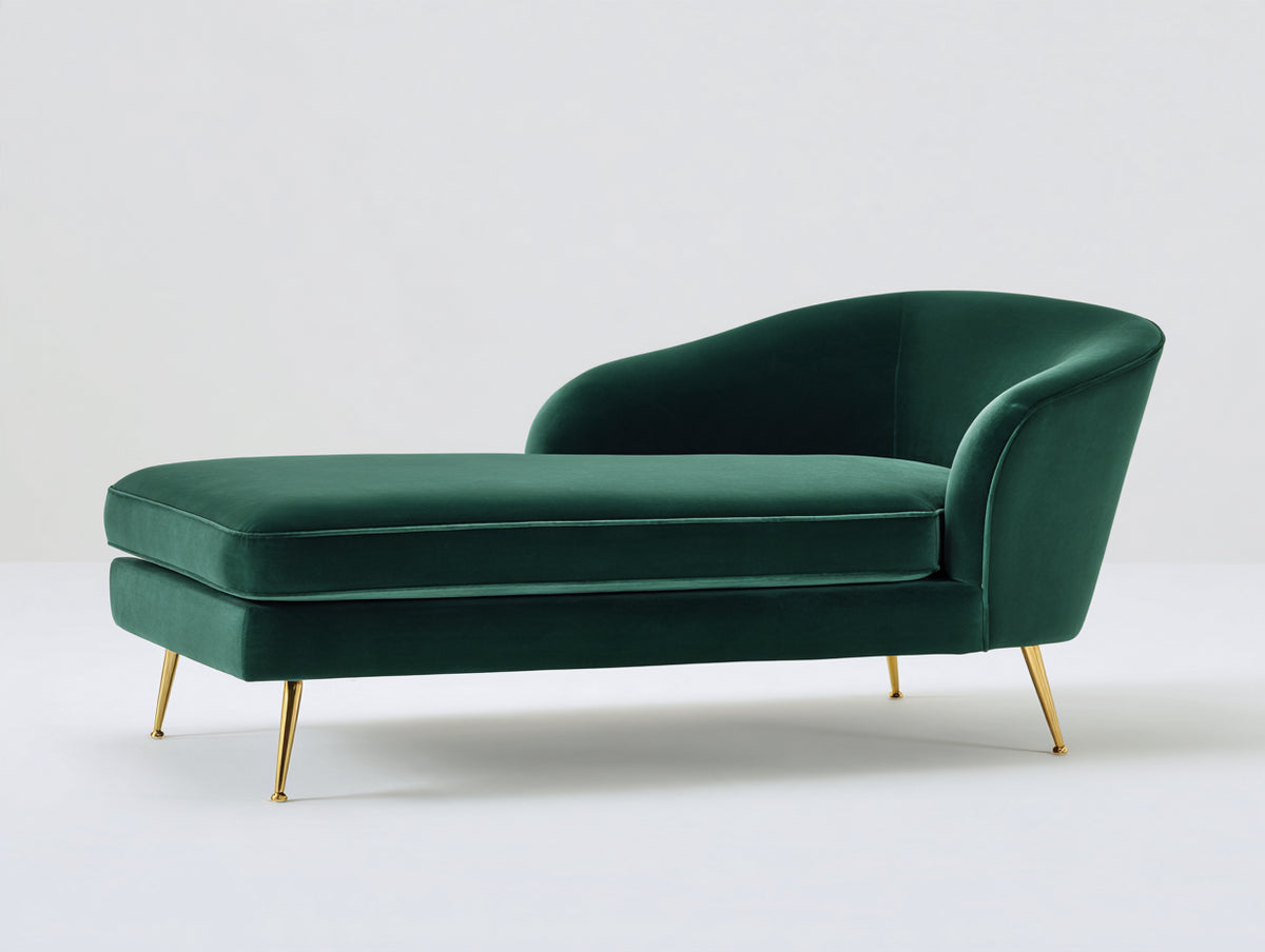 Chaise longue - velluto - 169x77x82 cm - verde scuro - stile moderno
