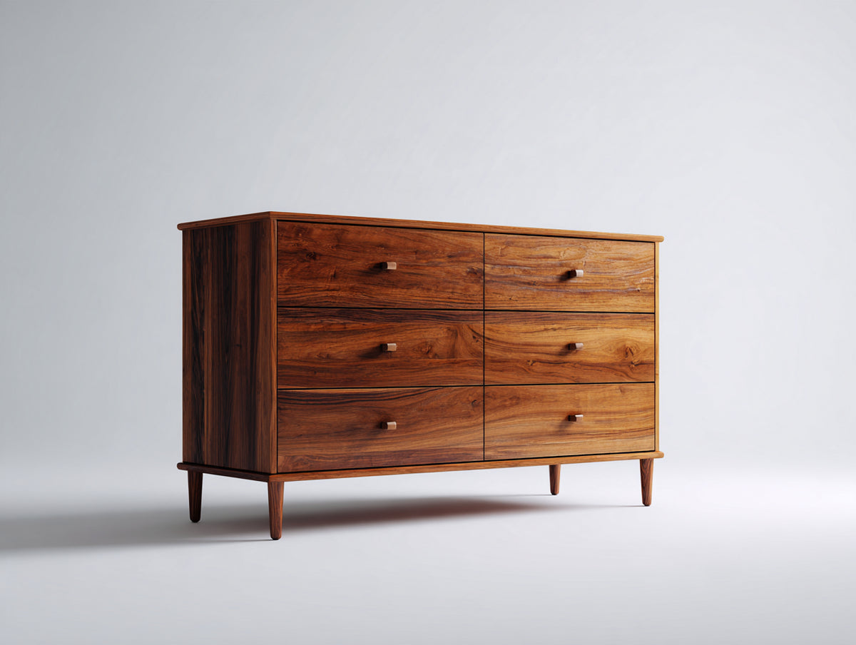 Cassettiera-Legno-165x45x80 cm-Noce-Stile moderno metà secolo