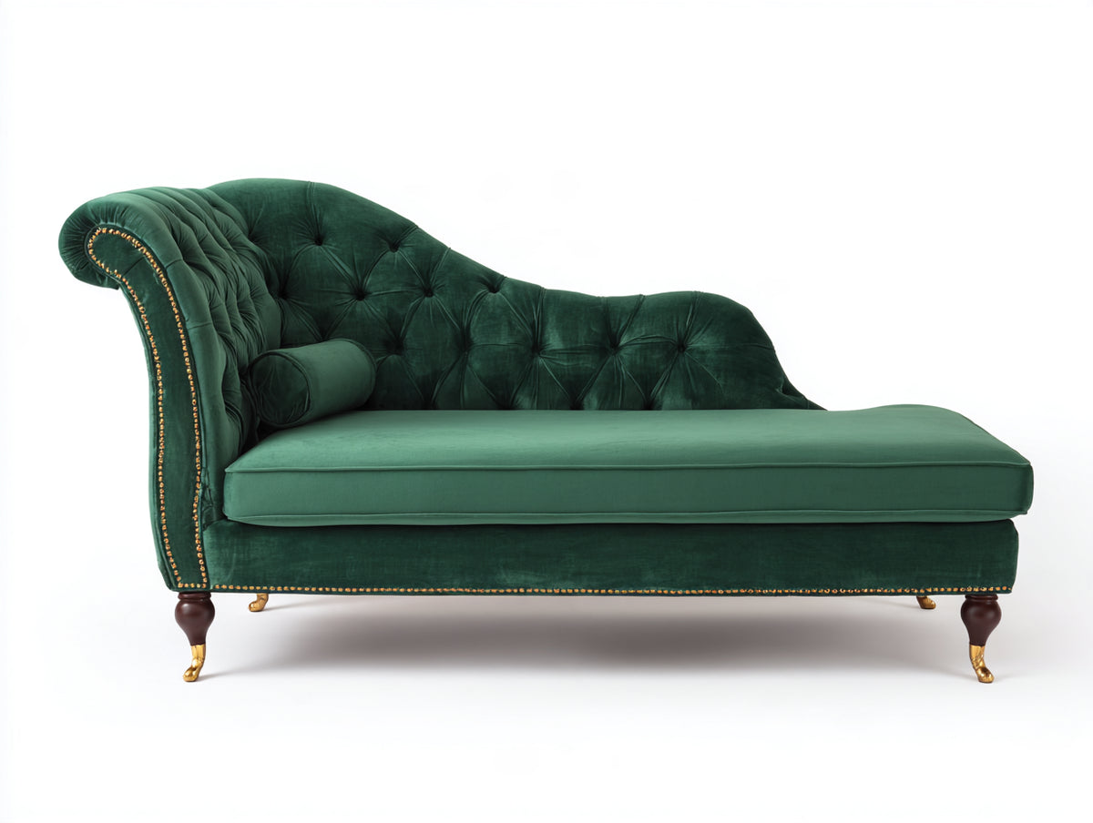 Chaise longue - velluto - 191x79x94 cm - verde scuro - stile classico