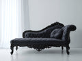 Chaise longue - velluto-legno - 188x78x96 cm - grigio scuro-nero - stile barocco classico
